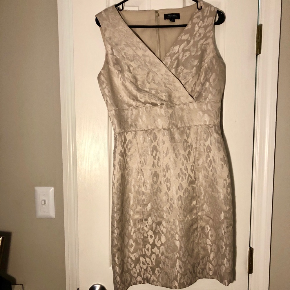 Tahari cream color satin sheath dress